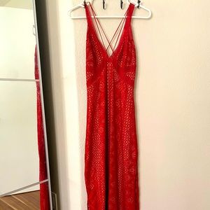 Guess red lace maxi dress